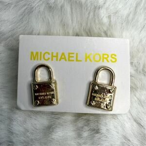 MICHAEL KORS Est 1981 Gold-Tone Logo Padlock Stud Earrings